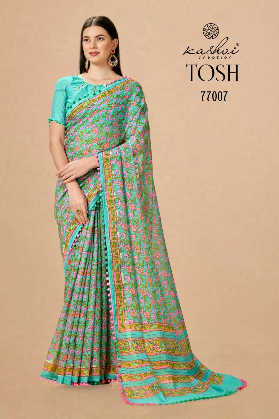 Kashvi Tosh Printed Casual Linen Saree Wholesale catalog
