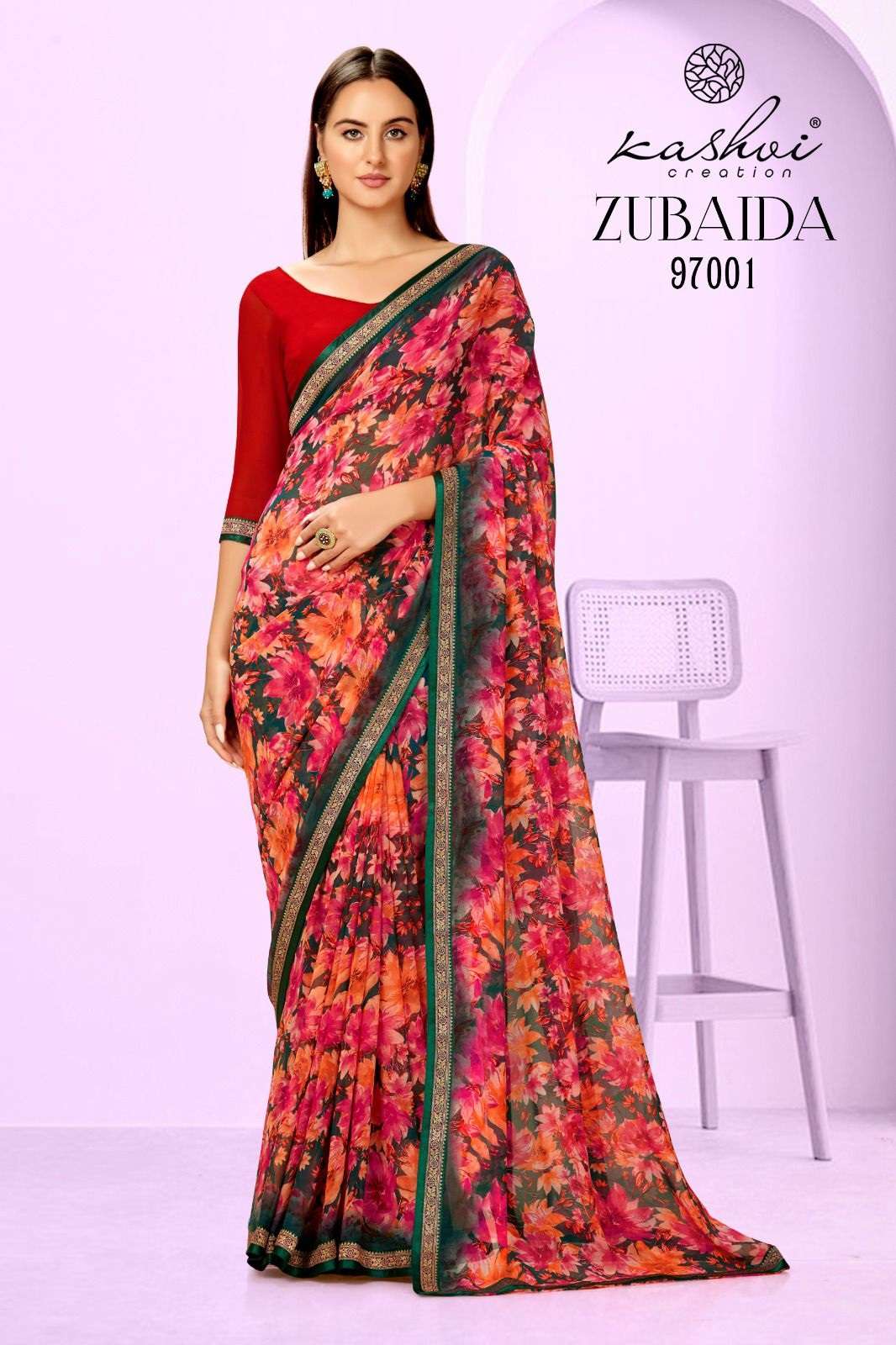 Kashvi Zubaida Floral Printed Georgette Saree Wholesale catalog
