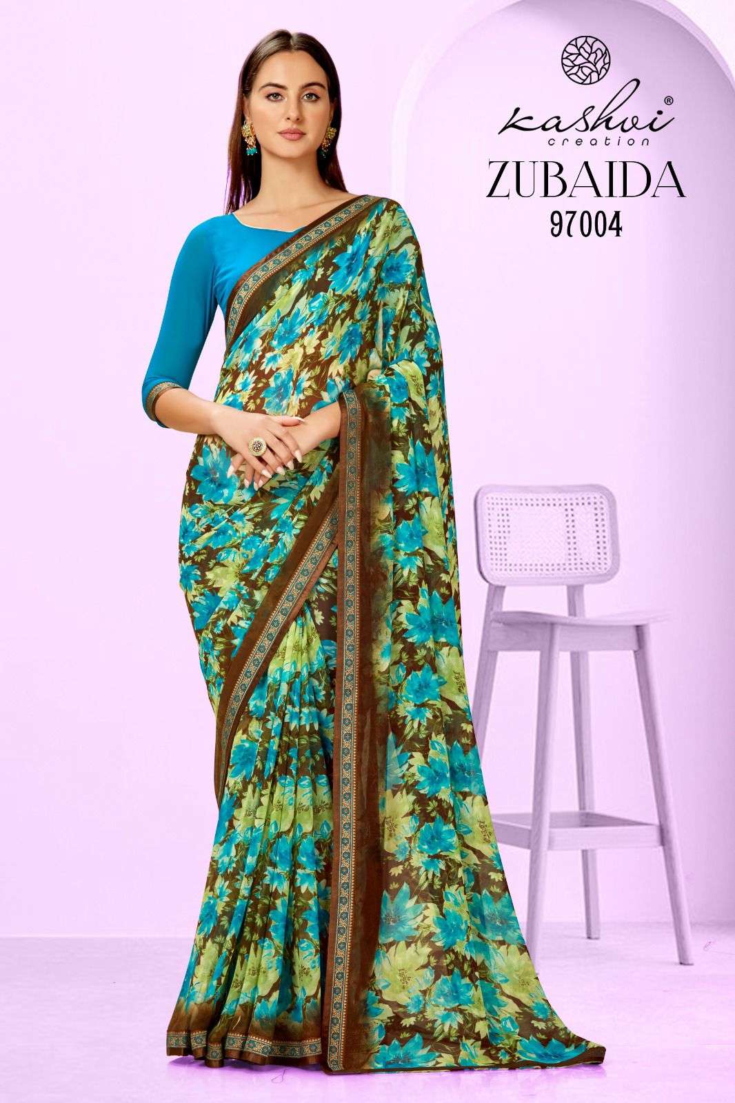 Kashvi Zubaida Floral Printed Georgette Saree Wholesale catalog