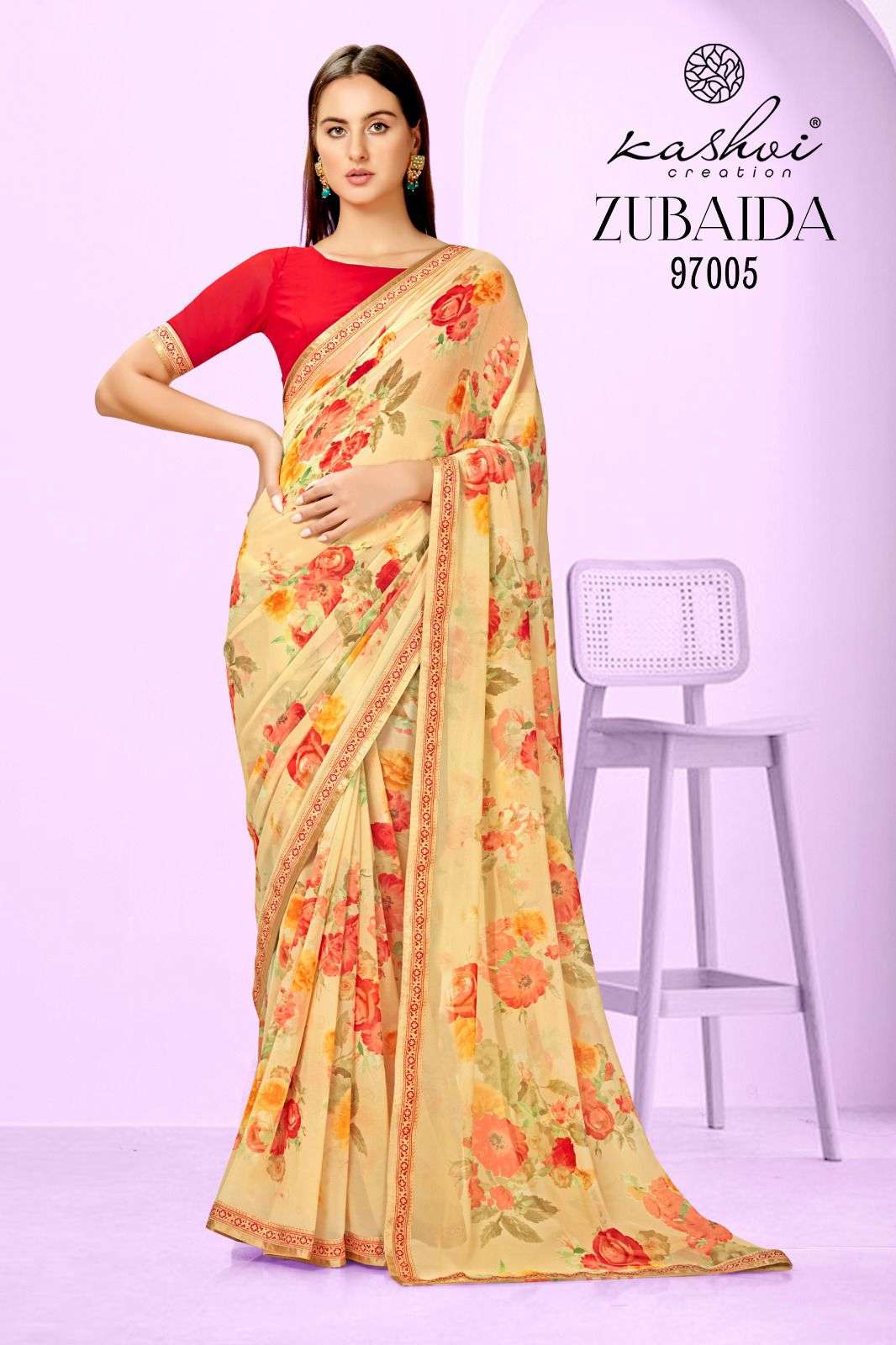 Kashvi Zubaida Floral Printed Georgette Saree Wholesale catalog