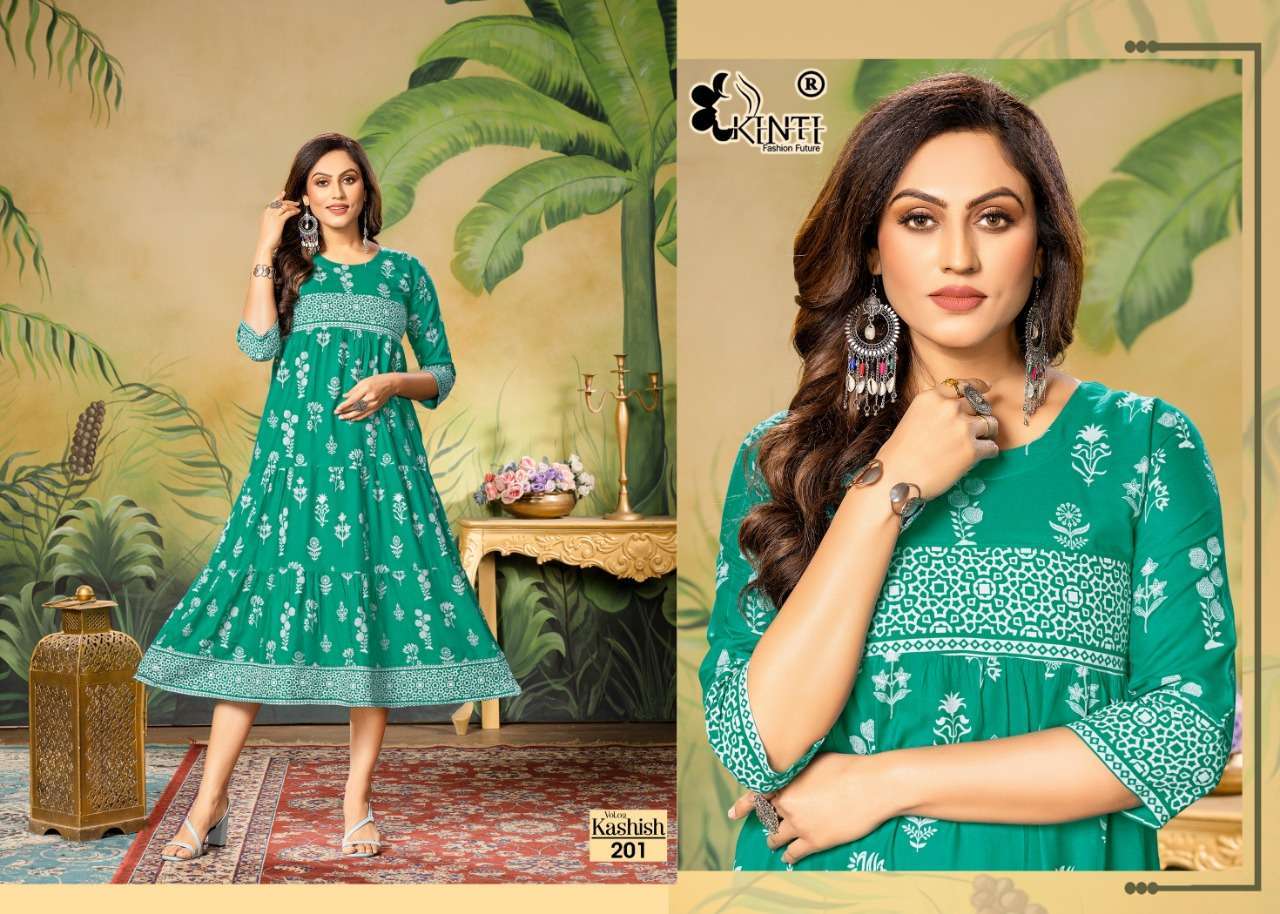 Double-Layer Printed Rayon Party Wear Gown | Latest Kurti Designs