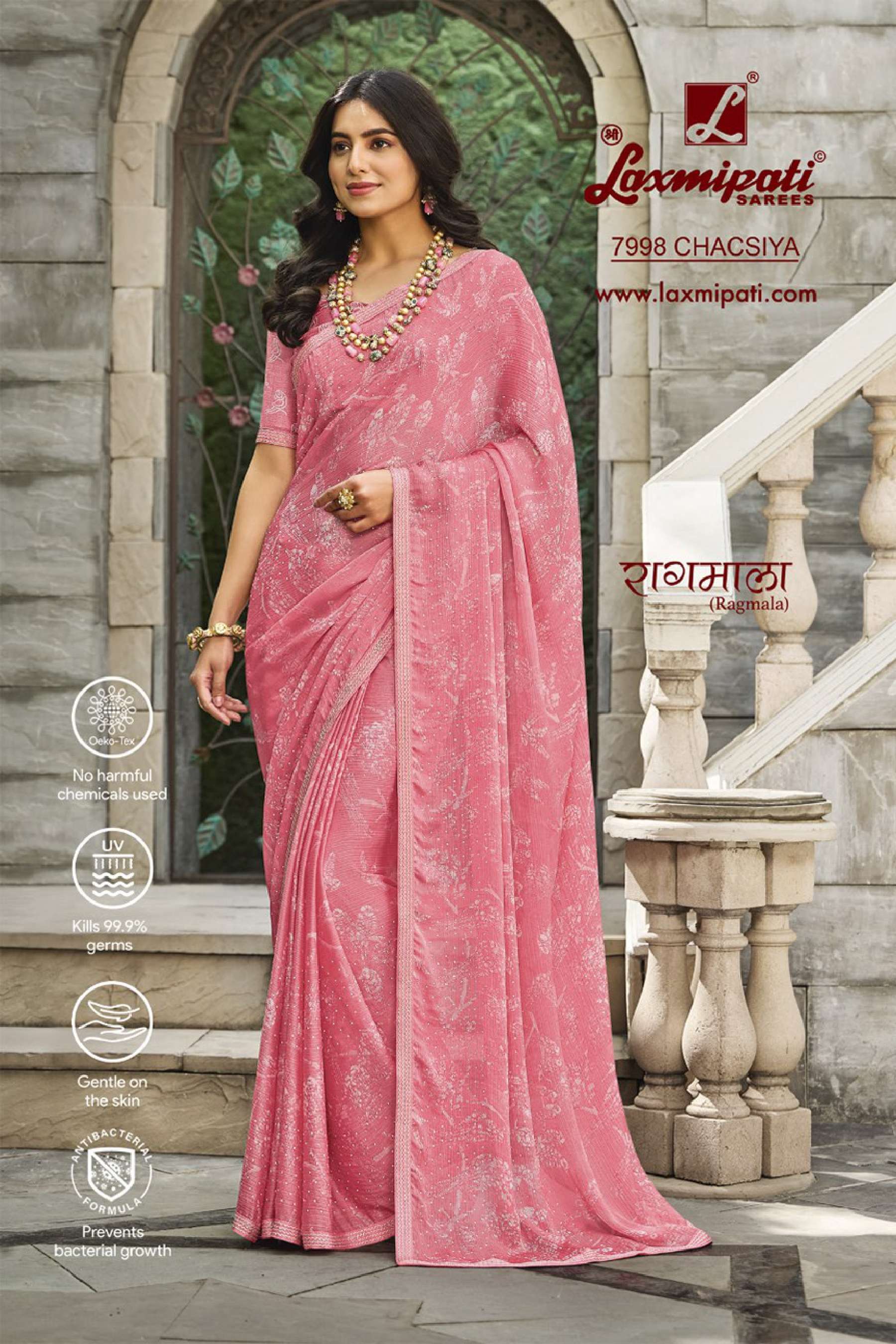 Laxmipati Misha S-977 Pink Chiffon Saree | islamiyyat.com
