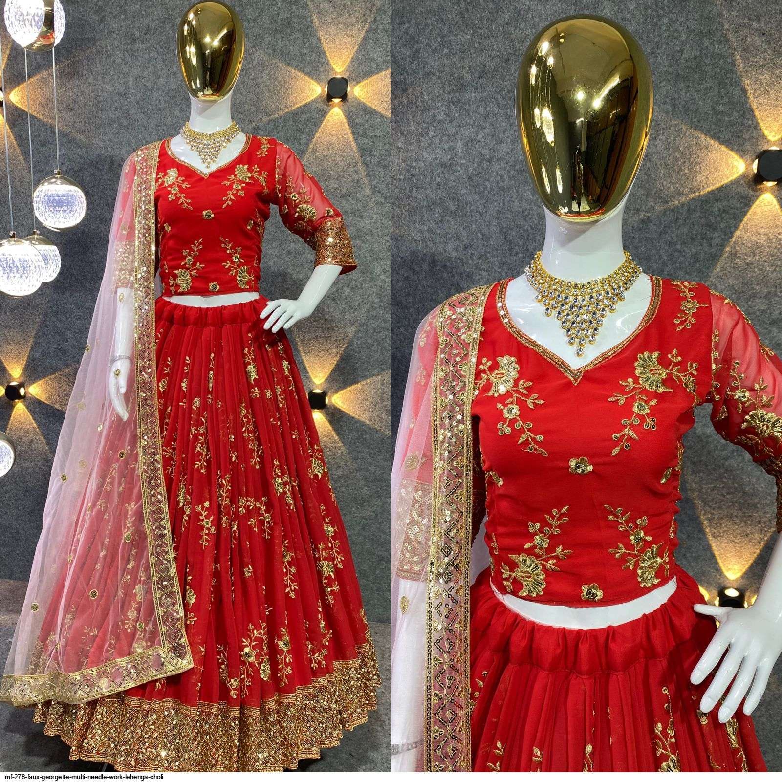  MF 278 FAUX GEORGETTE MULTI NEEDLE WORK LEHENGA CHOLI Wholesale catalog