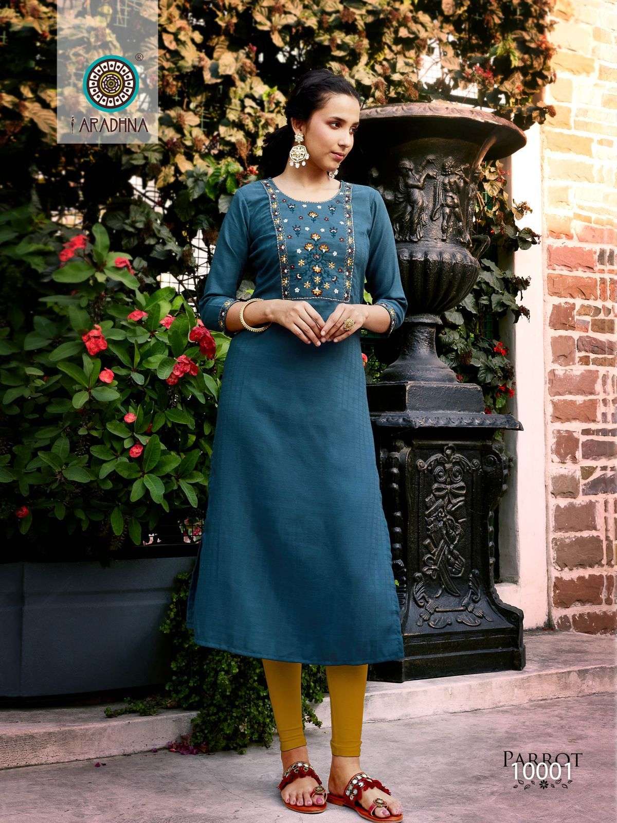 Parrot Vol 10 Fancy Fabric with Embroidery Work Kurti Wholesale catalog