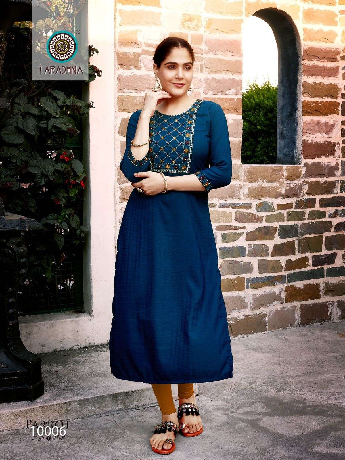 Parrot Vol 10 Fancy Fabric with Embroidery Work Kurti Wholesale catalog