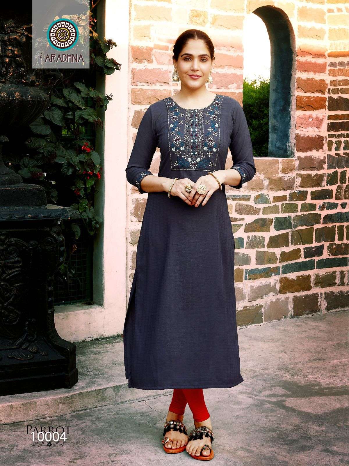 Parrot Vol 10 Fancy Fabric with Embroidery Work Kurti Wholesale catalog