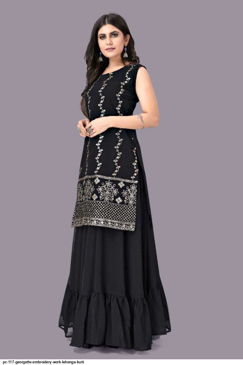PC 117 GEORGETTE EMBROIDERY WORK LEHENGA KURTI Wholesale catalog