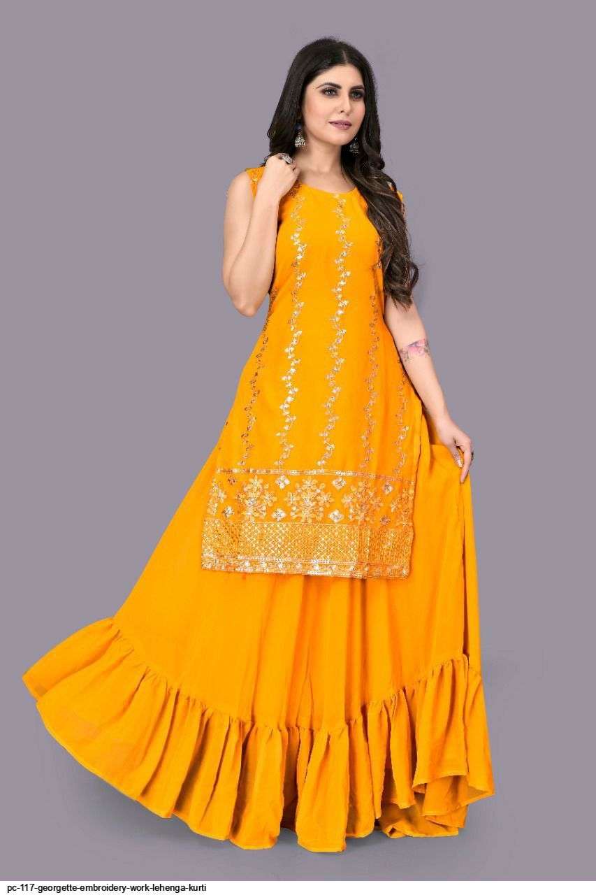 PC 117 GEORGETTE EMBROIDERY WORK LEHENGA KURTI Wholesale catalog