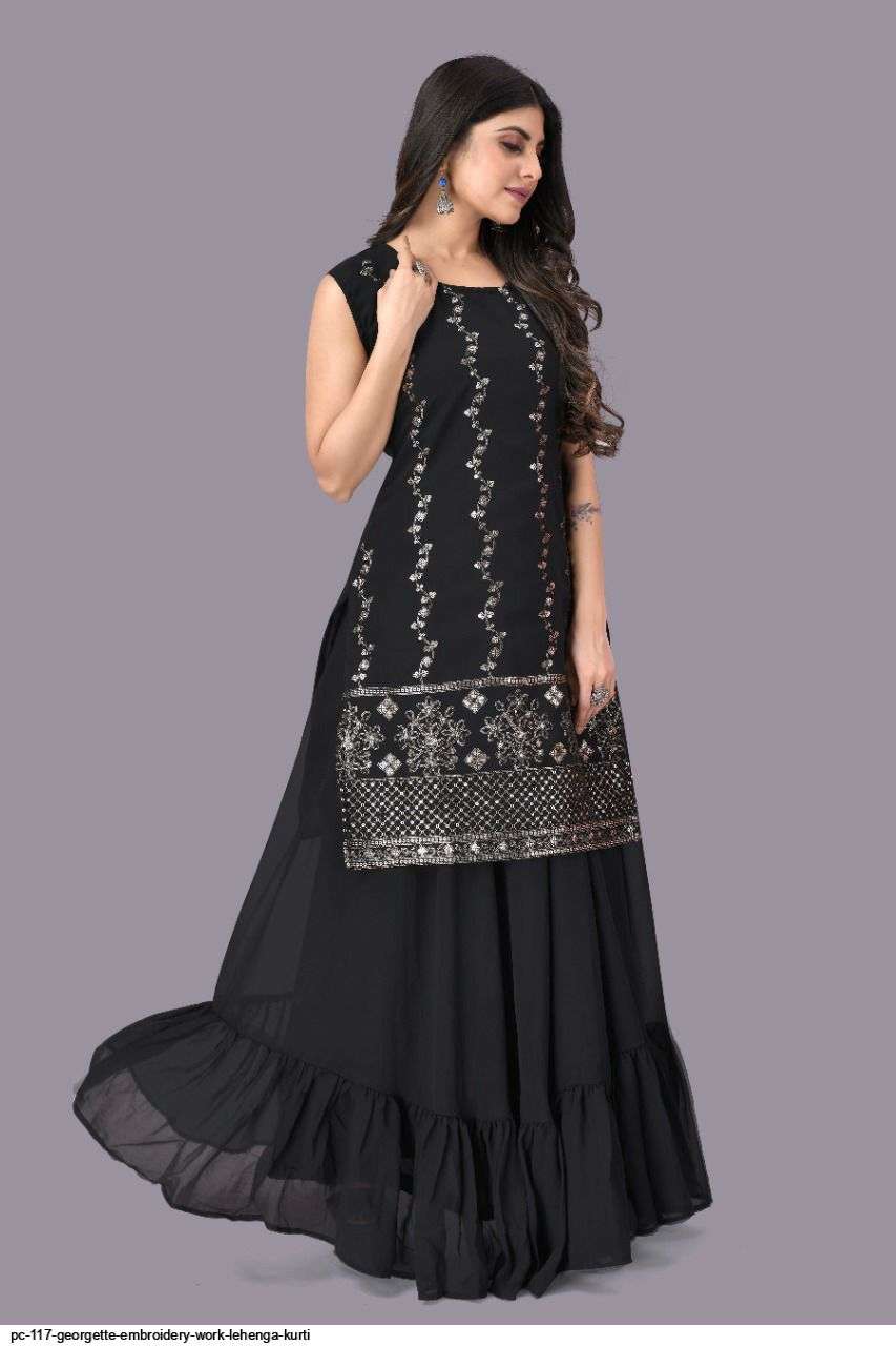 PC 117 GEORGETTE EMBROIDERY WORK LEHENGA KURTI Wholesale catalog