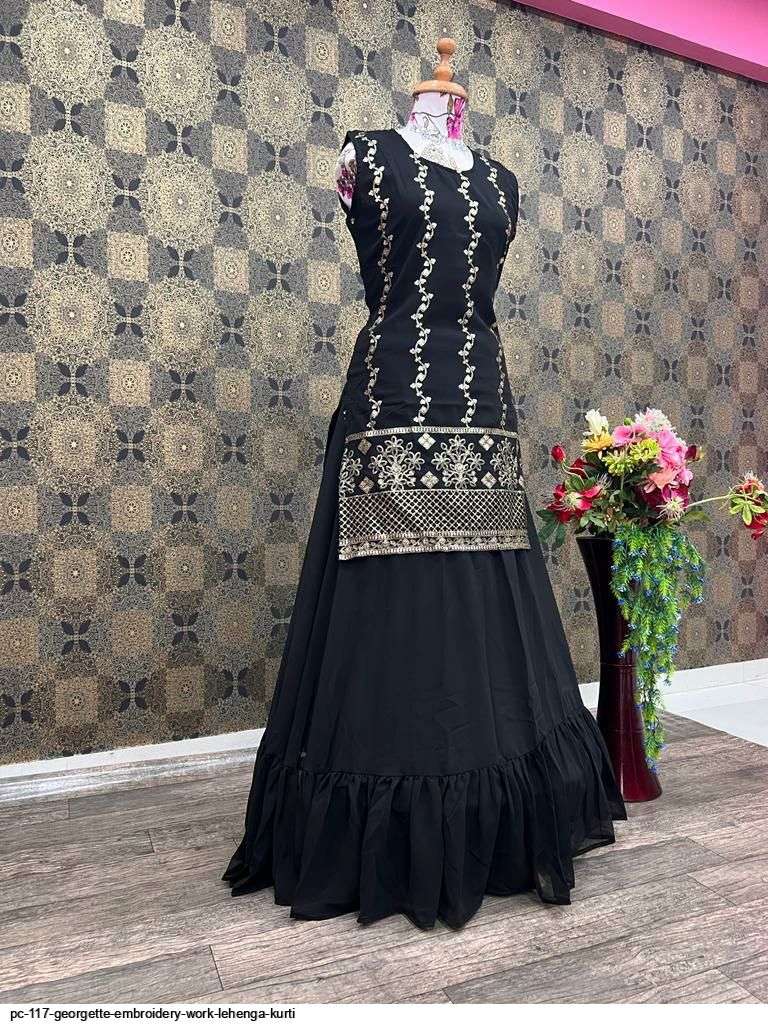 PC 117 GEORGETTE EMBROIDERY WORK LEHENGA KURTI Wholesale catalog