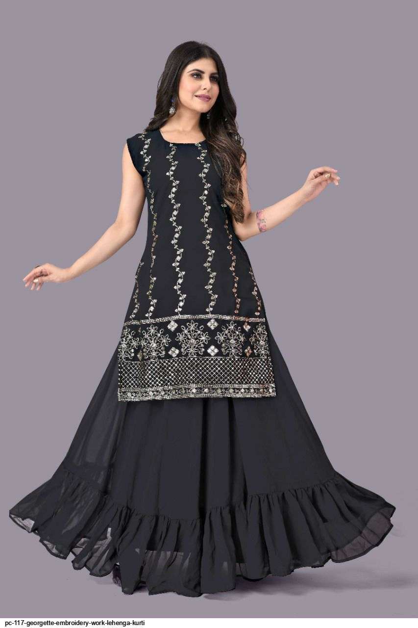 PC 117 GEORGETTE EMBROIDERY WORK LEHENGA KURTI Wholesale catalog