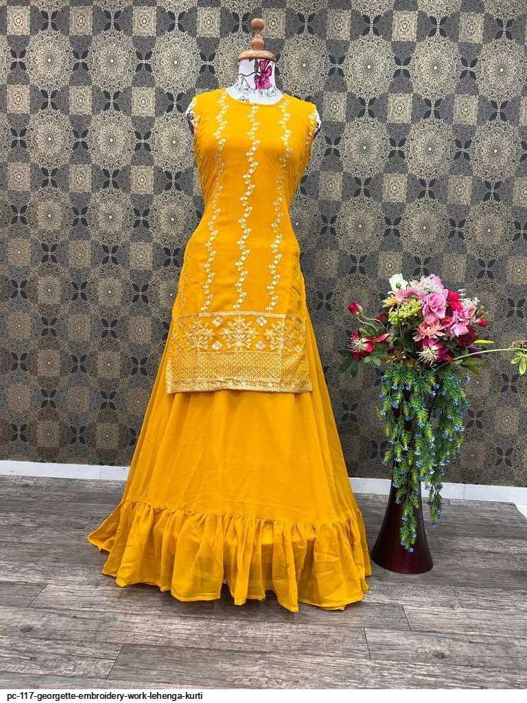 PC 117 GEORGETTE EMBROIDERY WORK LEHENGA KURTI Wholesale catalog