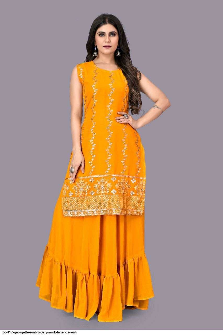 PC 117 GEORGETTE EMBROIDERY WORK LEHENGA KURTI Wholesale catalog
