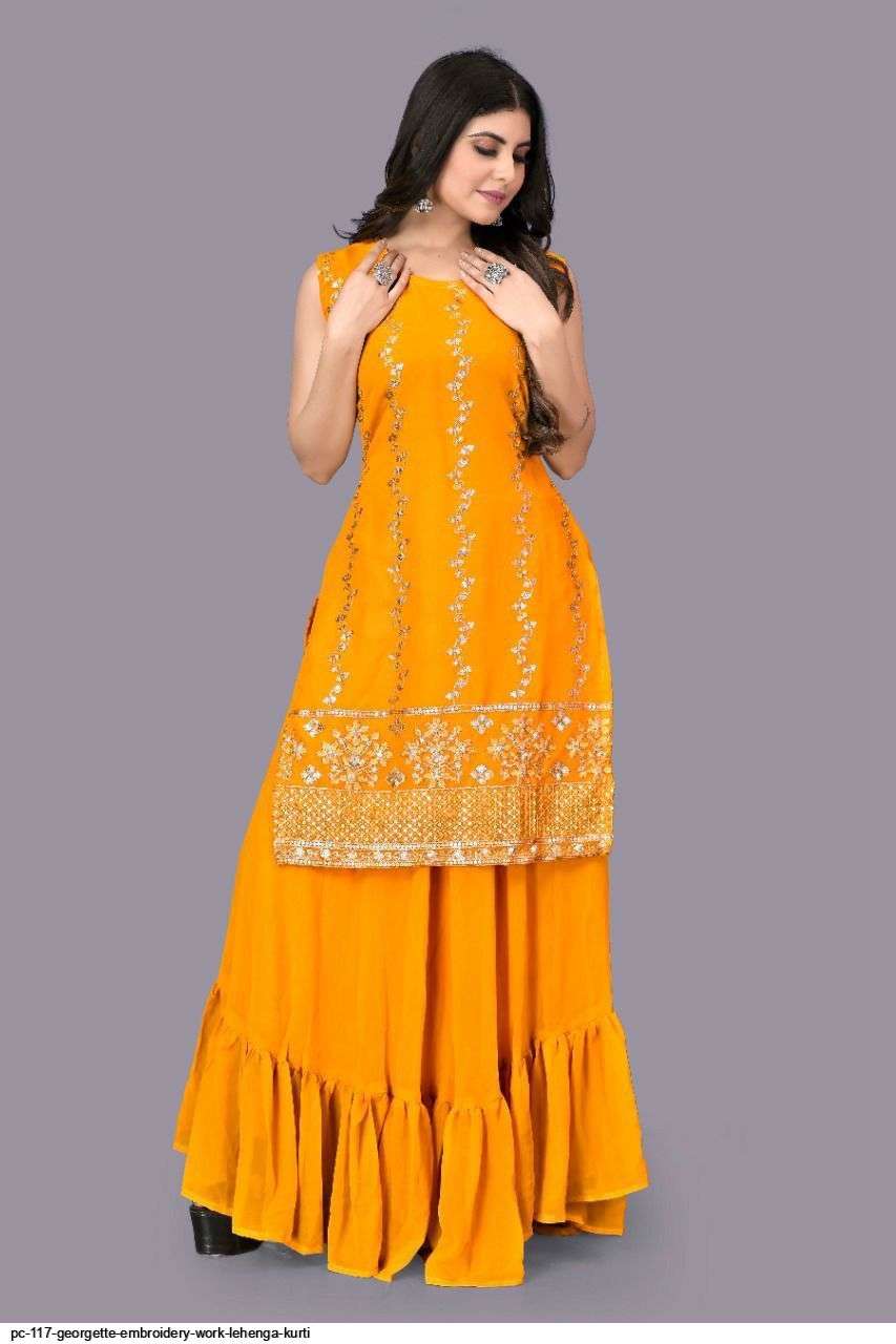 PC 117 GEORGETTE EMBROIDERY WORK LEHENGA KURTI Wholesale catalog