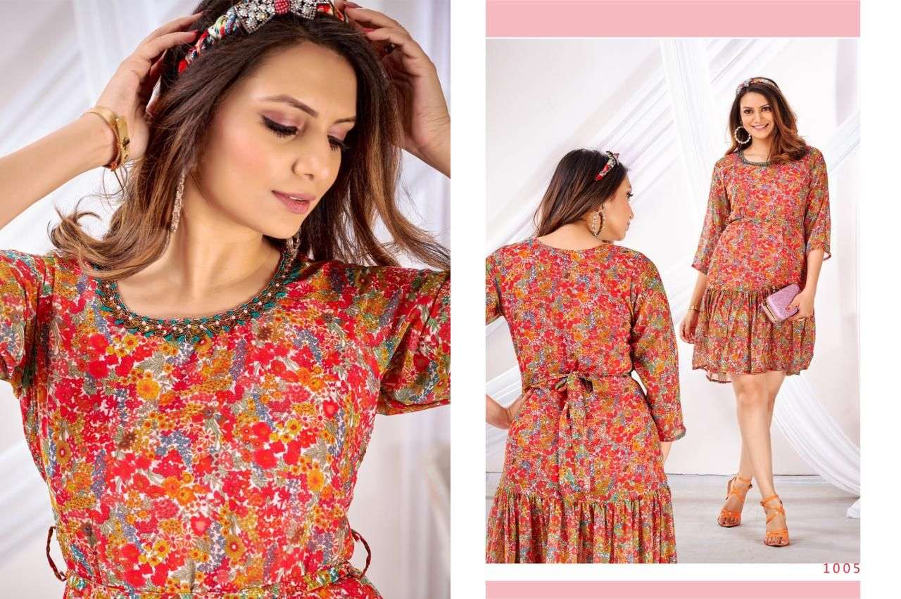 POONAM DESIGNER Soft Georgette Digital Print with Nack Handwok Wholesale cataog