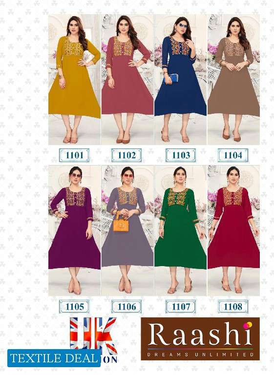 Raashi UK Fashion Party Wear Embroidery Kurtis Wholesale catalog