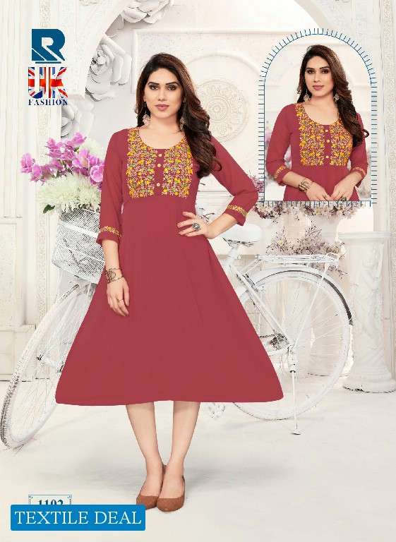 Raashi UK Fashion Party Wear Embroidery Kurtis Wholesale catalog