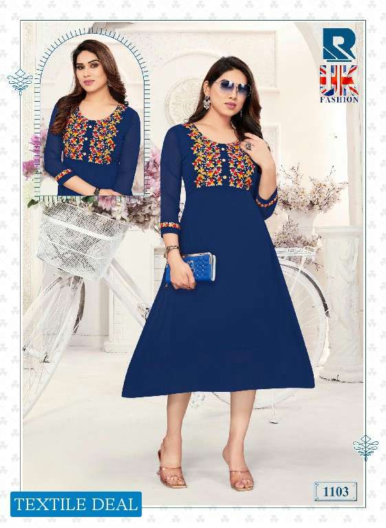 Raashi UK Fashion Party Wear Embroidery Kurtis Wholesale catalog