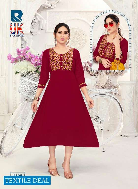 Raashi UK Fashion Party Wear Embroidery Kurtis Wholesale catalog