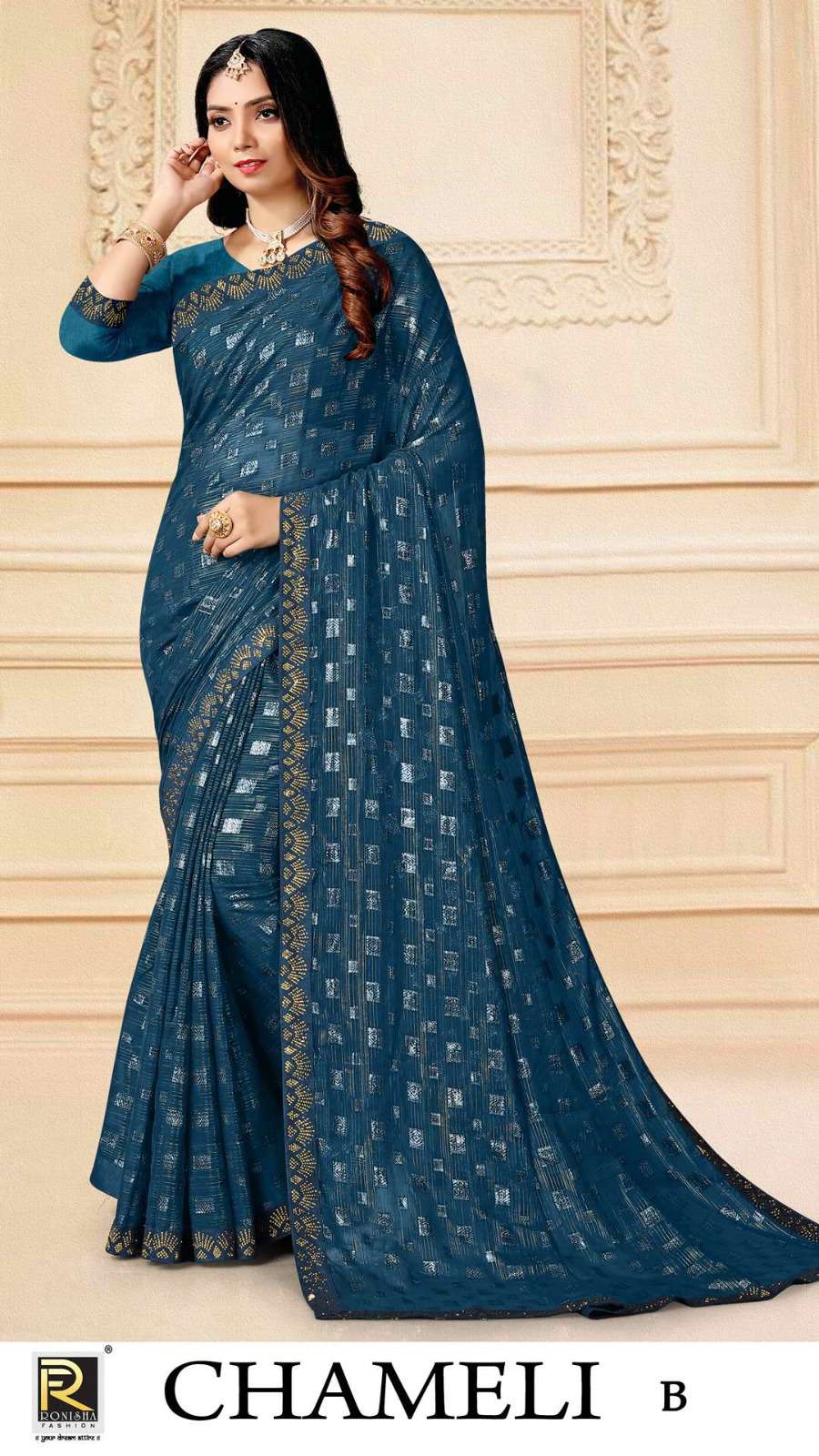 RONISHA CHAMELI FANCY DESIGNER SELF PATTERN DESIGNER SAREES WHOLESALE CATALOG