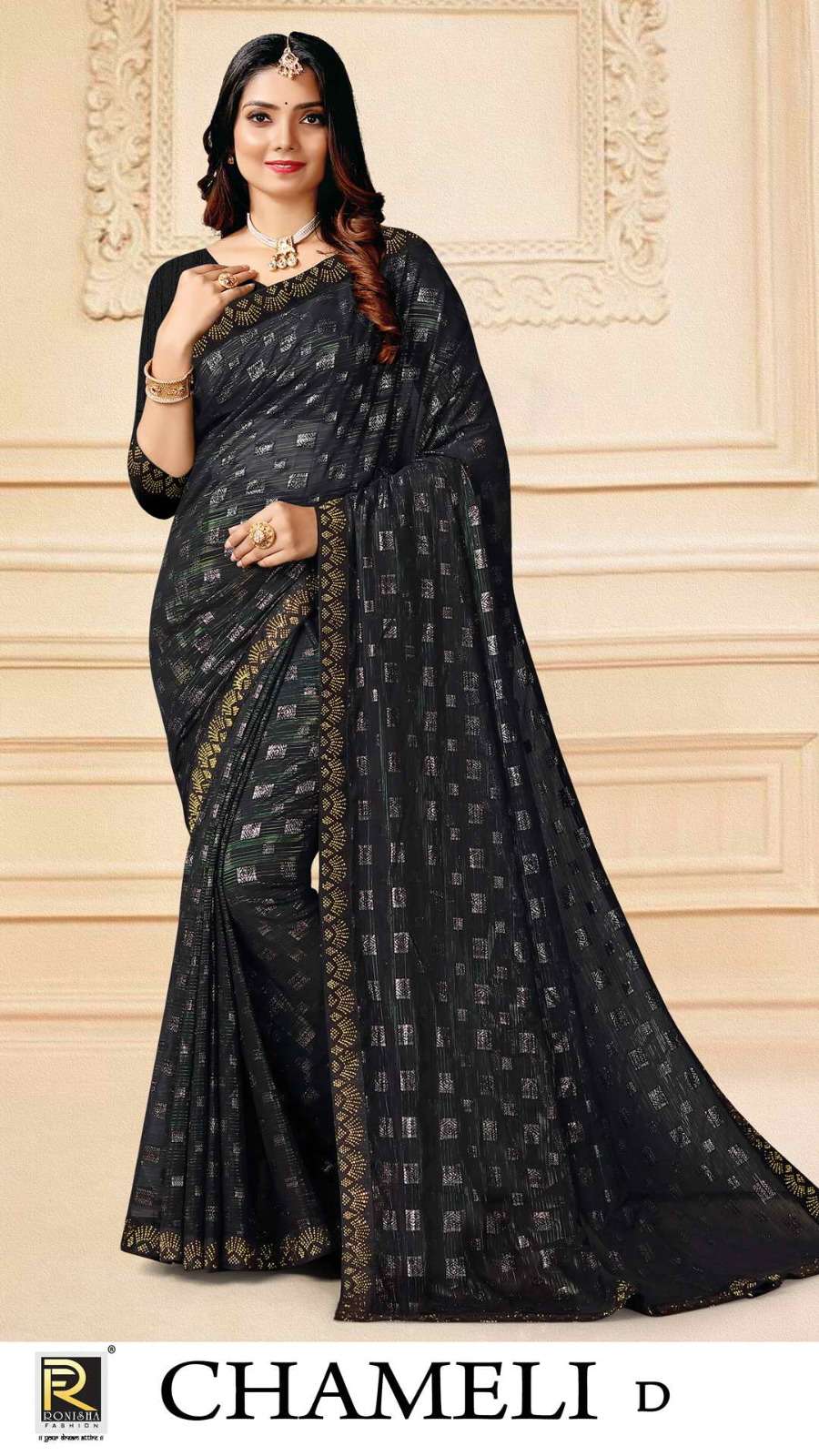 RONISHA CHAMELI FANCY DESIGNER SELF PATTERN DESIGNER SAREES WHOLESALE CATALOG