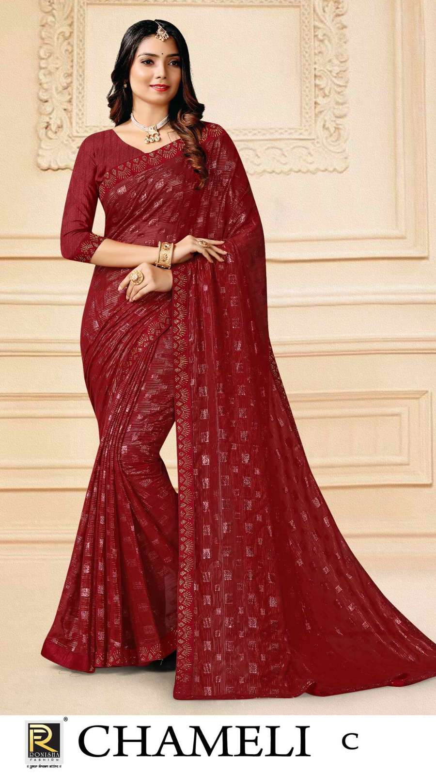 RONISHA CHAMELI FANCY DESIGNER SELF PATTERN DESIGNER SAREES WHOLESALE CATALOG