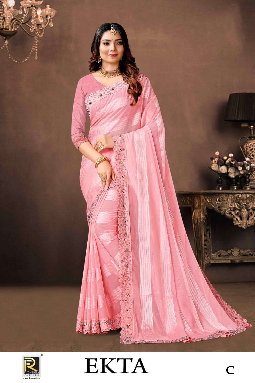Ronisha ekta self pattern fancy designer sarees