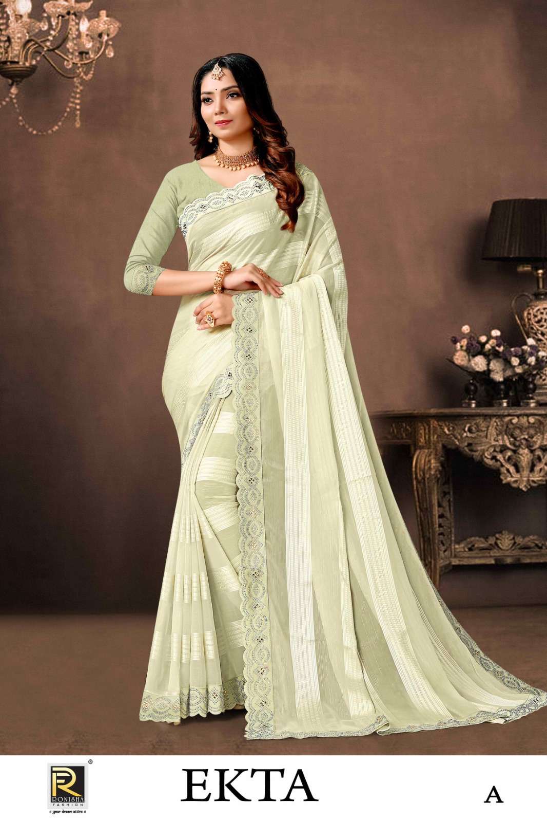 Ronisha ekta self pattern fancy designer sarees
