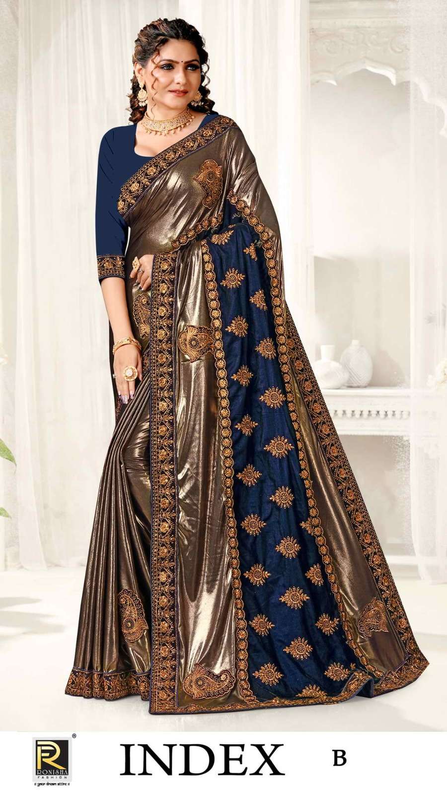 Ronisha Index Fancy Designer Embroidery Saree Wholesale catalog
