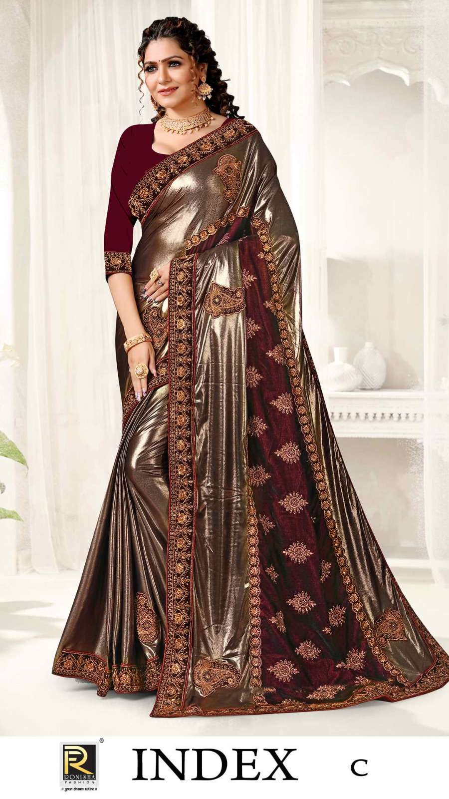 Ronisha Index Fancy Designer Embroidery Saree Wholesale catalog