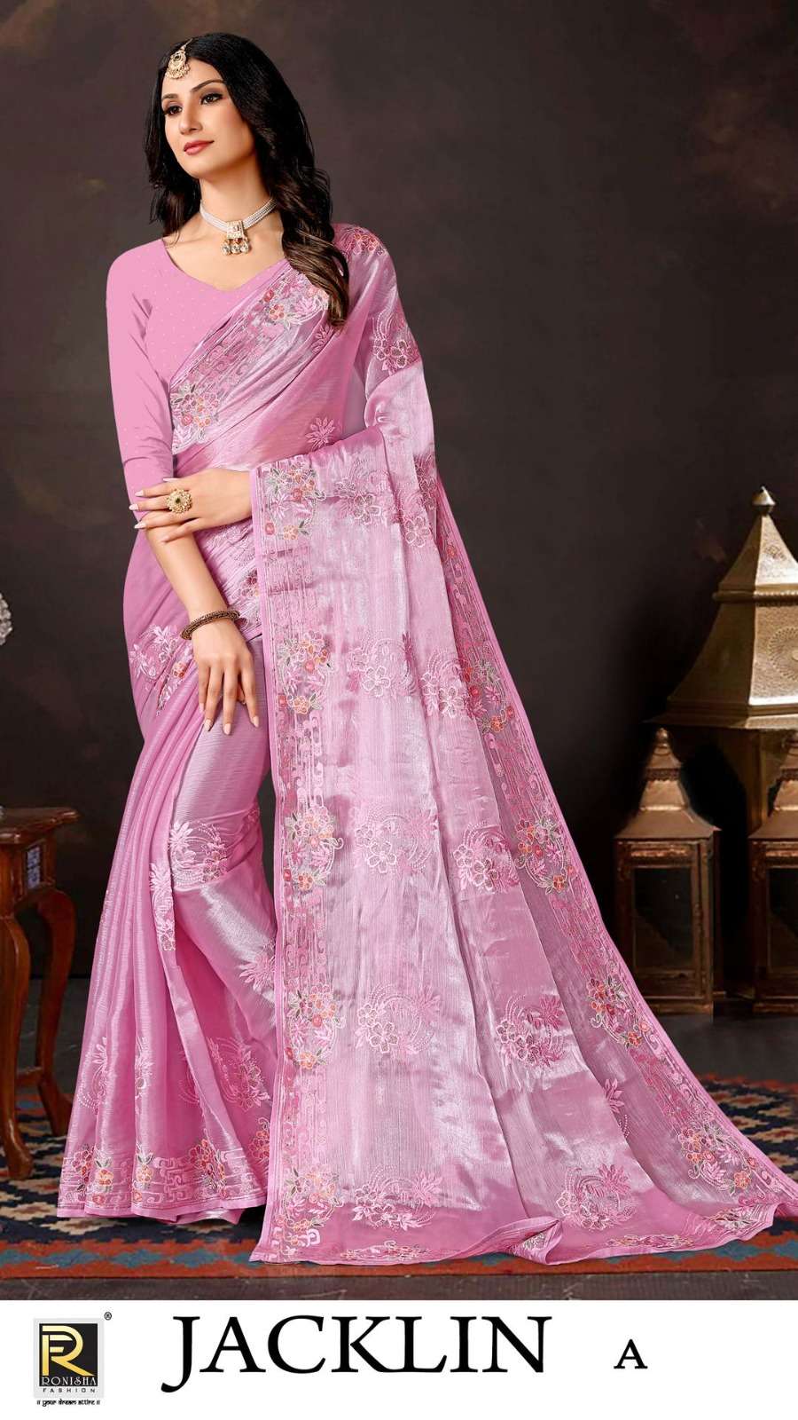 Ronisha Jacklin Embroidery Fastive Designer Saree Wholesale catalog