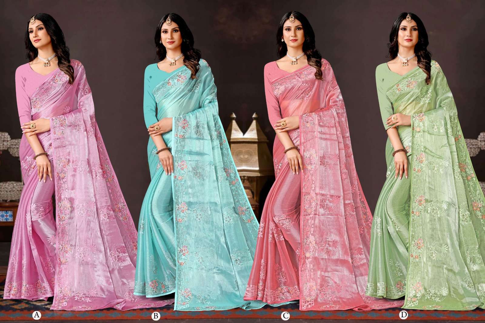 Ronisha Jacklin Embroidery Fastive Designer Saree Wholesale catalog