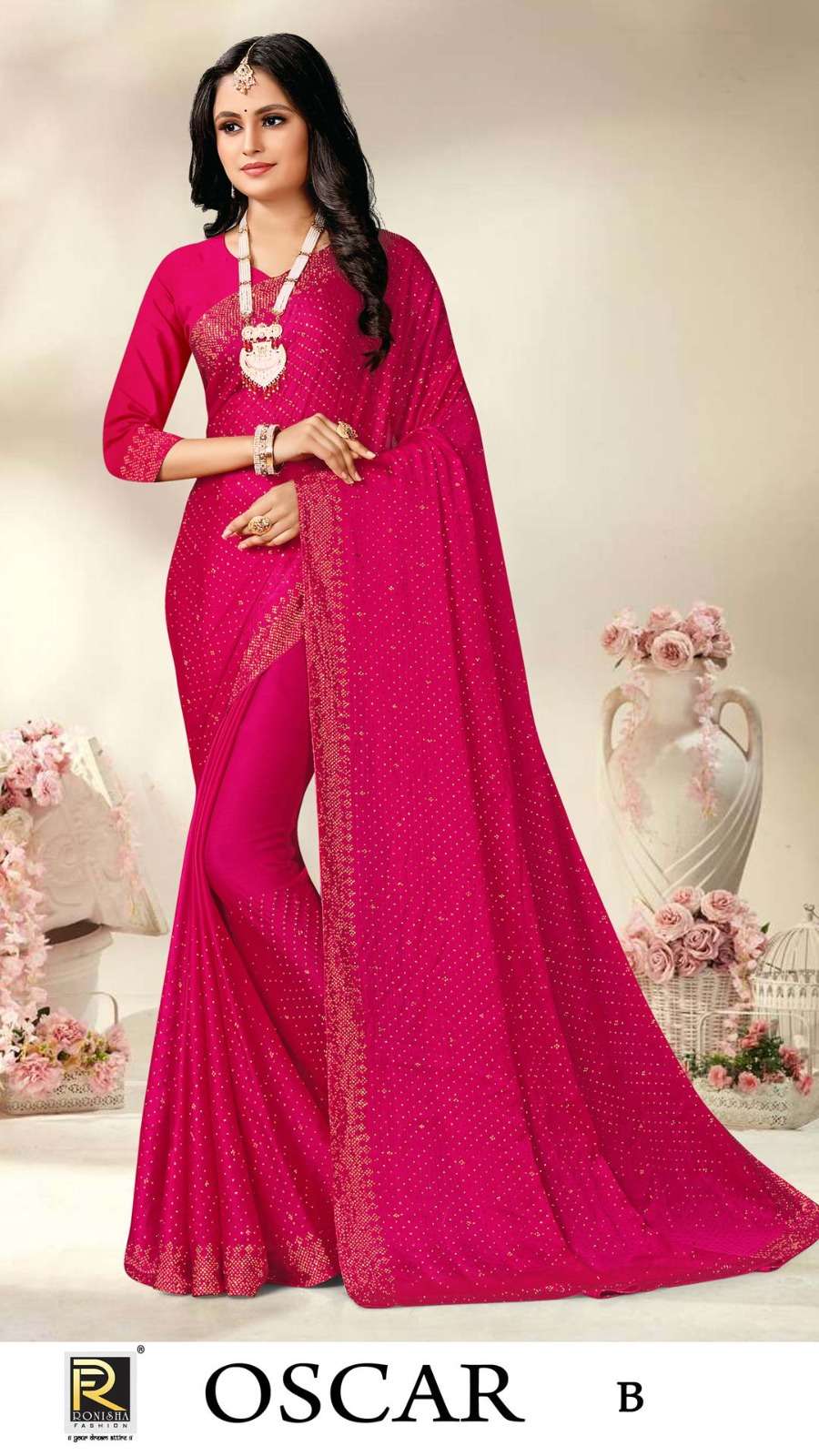 Ronisha Oscar Siroski Worked Designer Saree Wholesale catalog