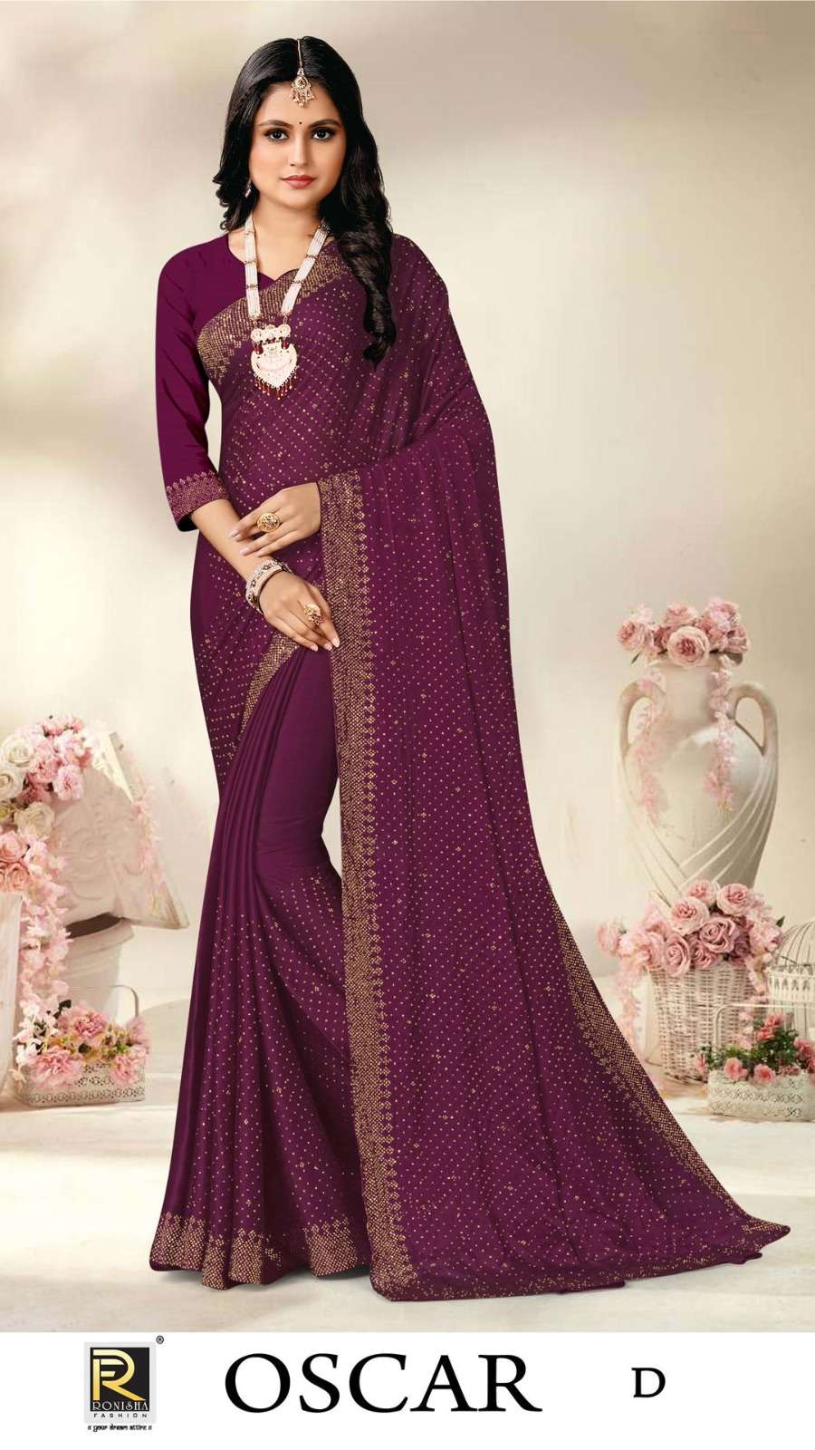 Ronisha Oscar Siroski Worked Designer Saree Wholesale catalog