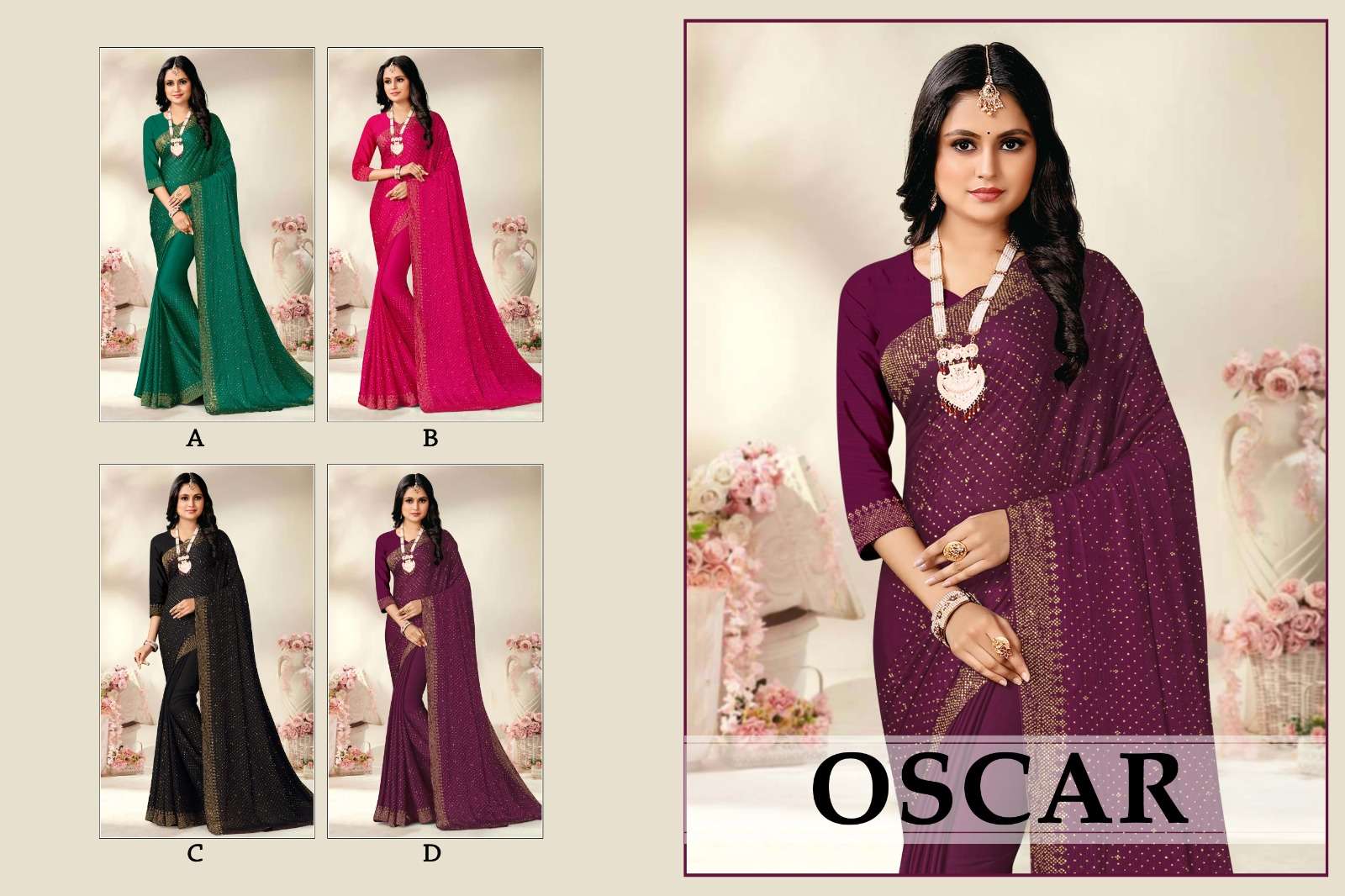 Ronisha Oscar Siroski Worked Designer Saree Wholesale catalog