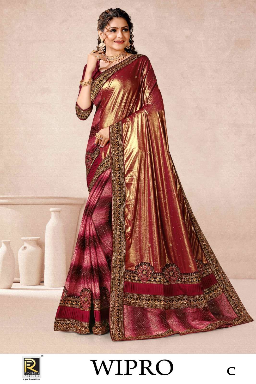 Ronisha Wipro Designer Stone Worked Saree Wholesale catalog