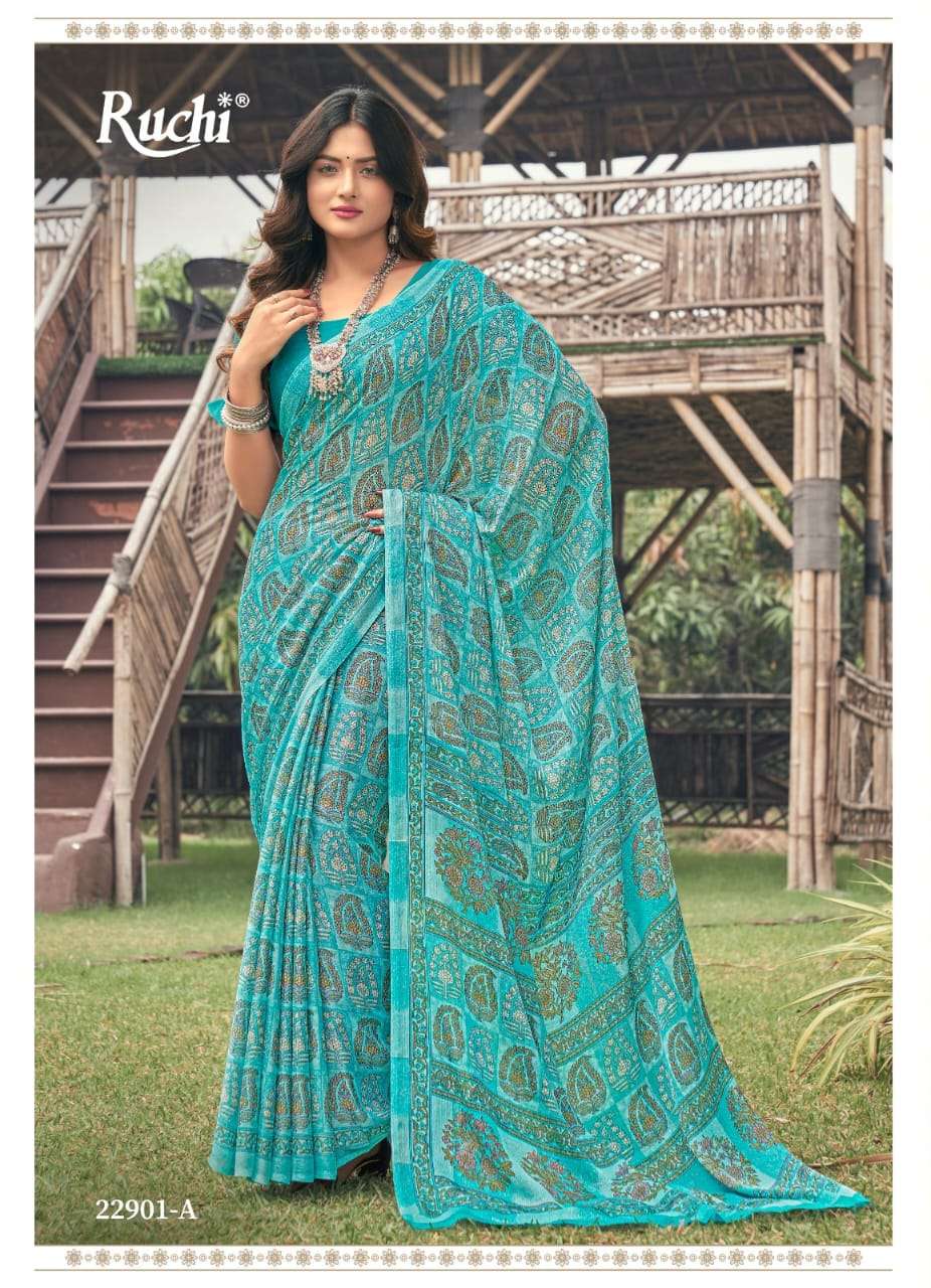 Ruchi Aahana Fancy Printed Chiffon Saree Wholesale catalog