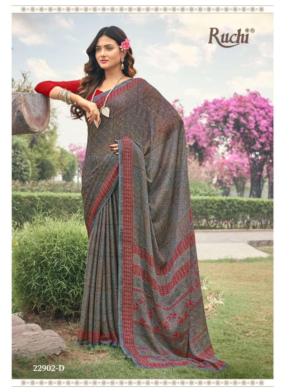 Ruchi Aahana Fancy Printed Chiffon Saree Wholesale catalog