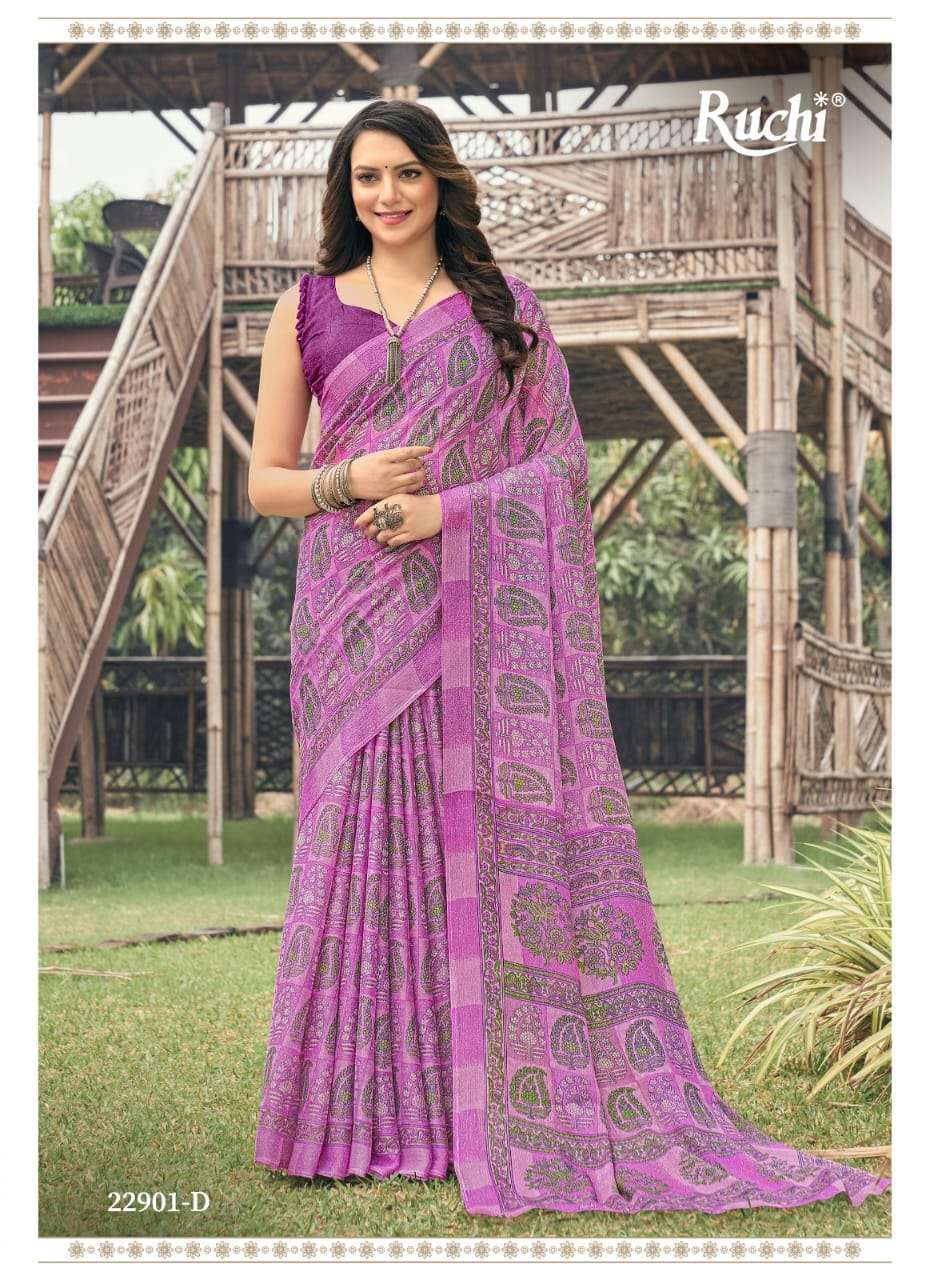 Ruchi Aahana Fancy Printed Chiffon Saree Wholesale catalog