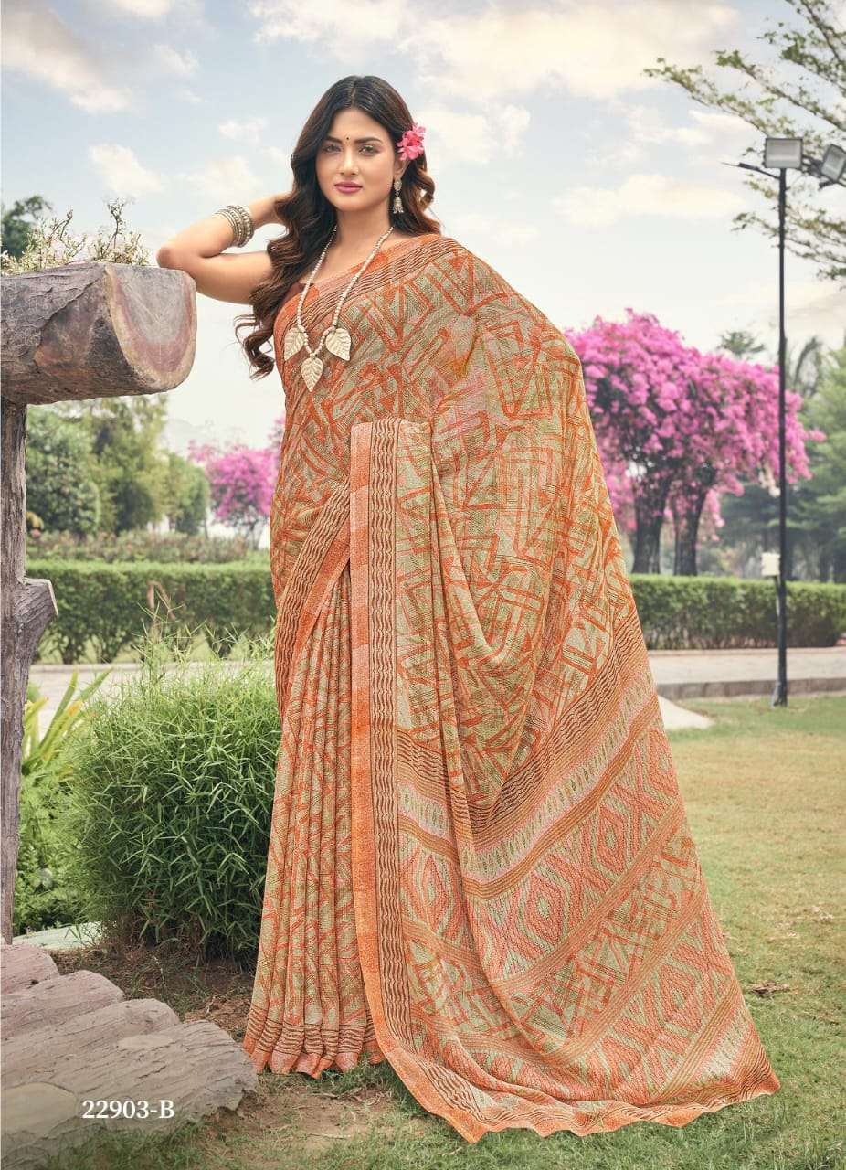 Ruchi Aahana Fancy Printed Chiffon Saree Wholesale catalog