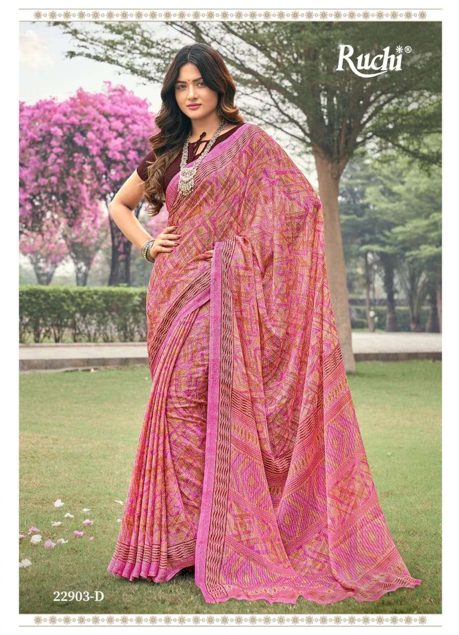 Ruchi Aahana Fancy Printed Chiffon Saree Wholesale catalog
