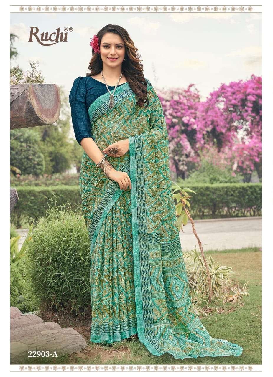 Ruchi Aahana Fancy Printed Chiffon Saree Wholesale catalog
