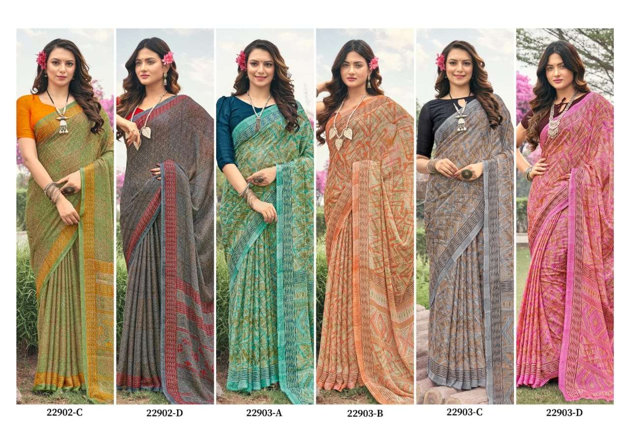 Ruchi Aahana Fancy Printed Chiffon Saree Wholesale catalog