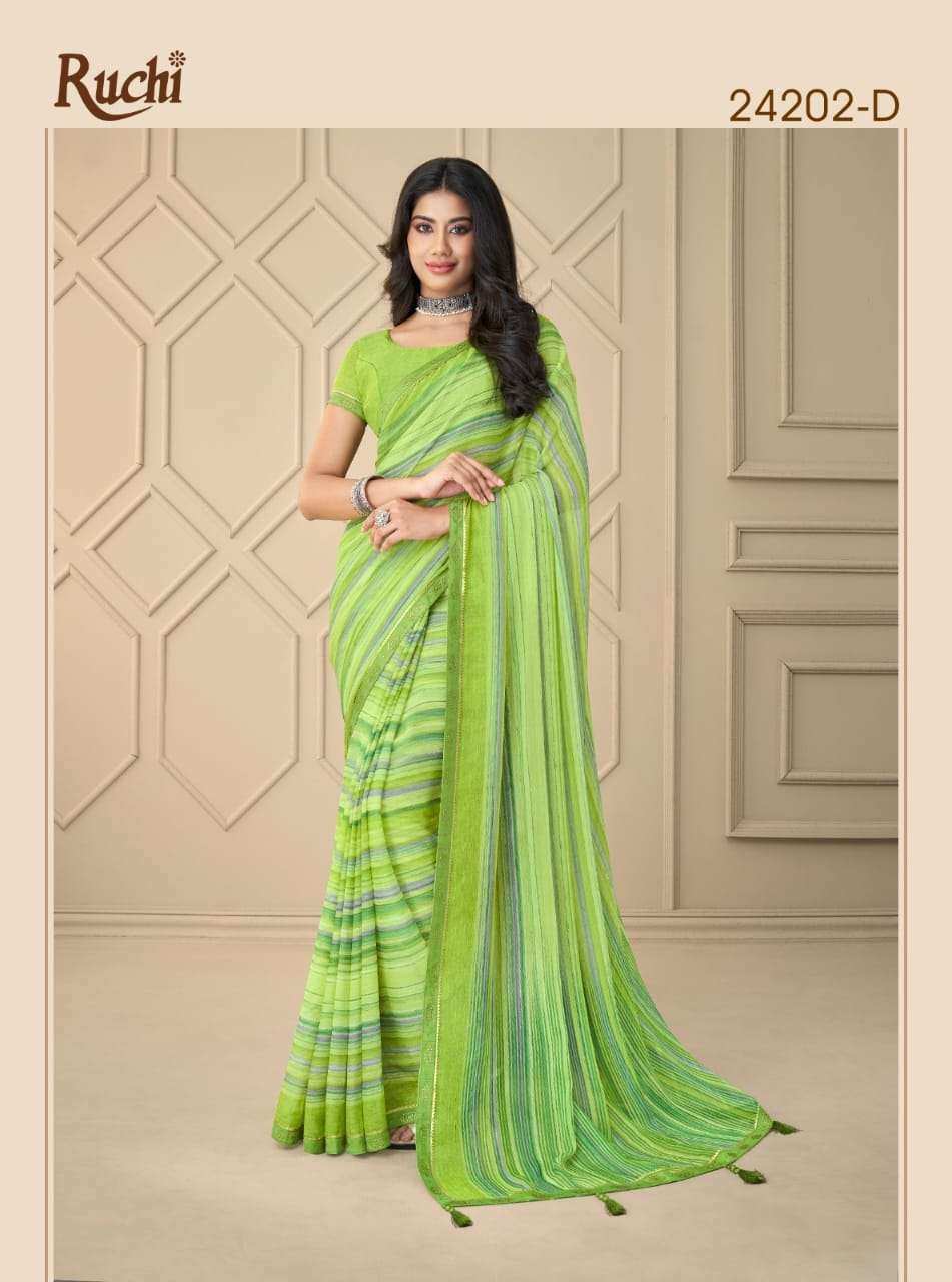 Ruchi Vanilla Fancy Printed Chiffon Saree Wholesale catalog
