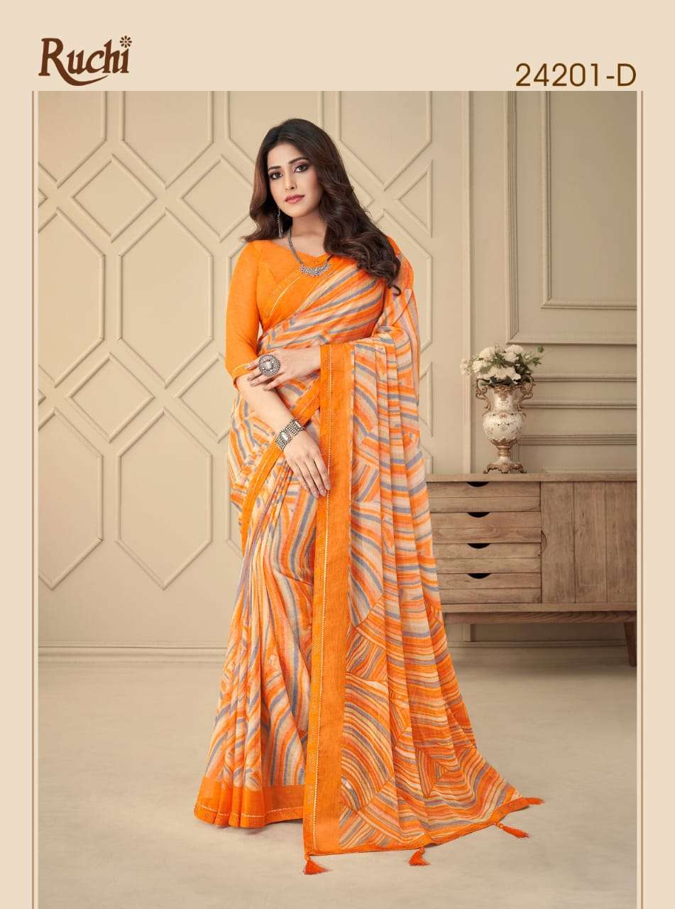 Ruchi Vanilla Fancy Printed Chiffon Saree Wholesale catalog