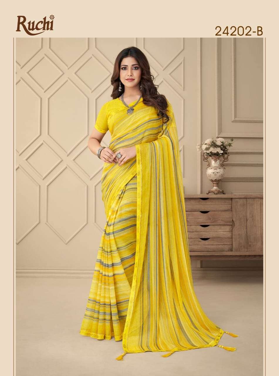 Ruchi Vanilla Fancy Printed Chiffon Saree Wholesale catalog
