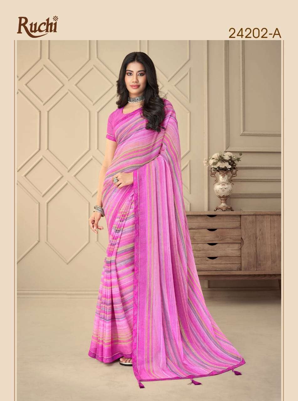 Ruchi Vanilla Fancy Printed Chiffon Saree Wholesale catalog