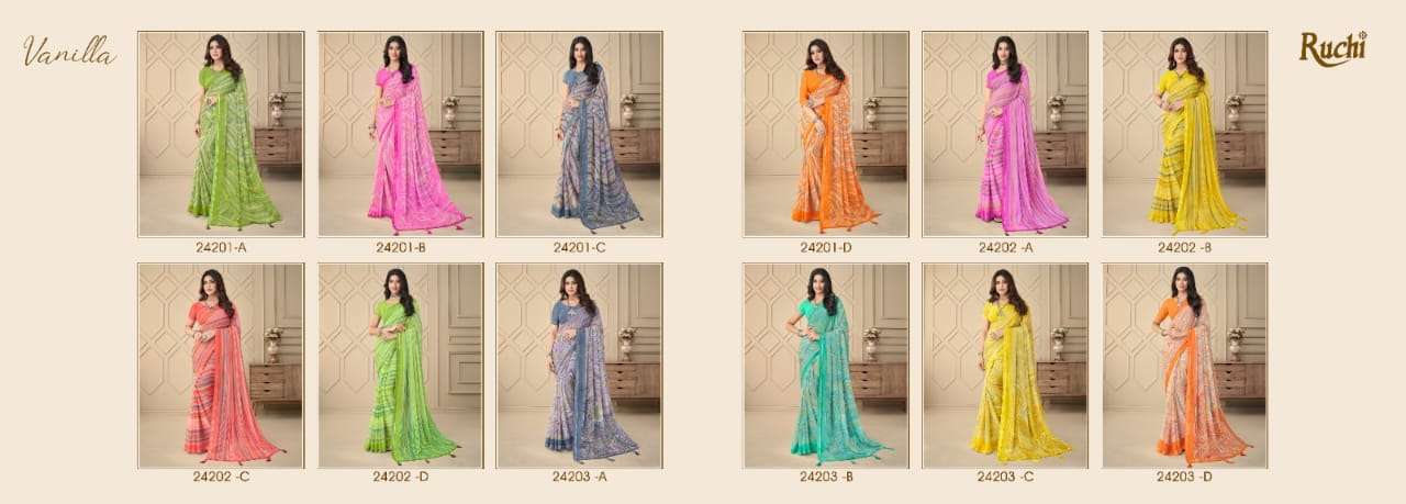 Ruchi Vanilla Fancy Printed Chiffon Saree Wholesale catalog
