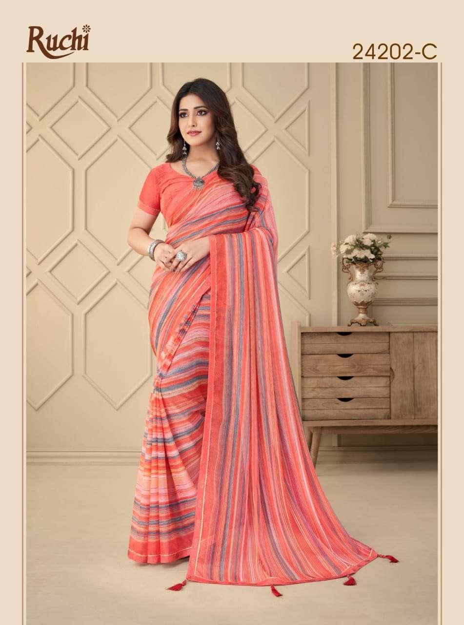 Ruchi Vanilla Fancy Printed Chiffon Saree Wholesale catalog