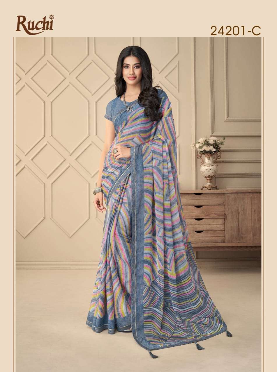 Ruchi Vanilla Fancy Printed Chiffon Saree Wholesale catalog